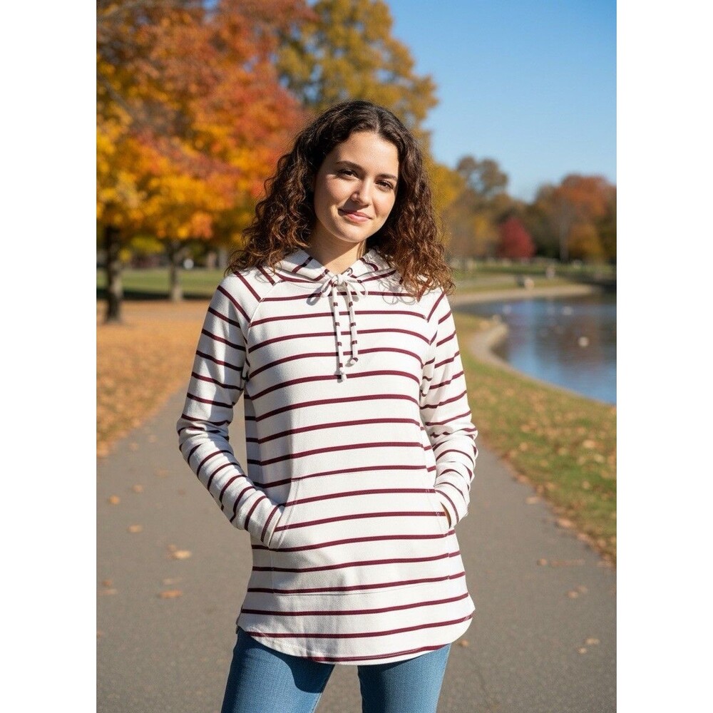 Eddie Bauer Women’s Burgundy Striped Cotton Hoodie Size XL